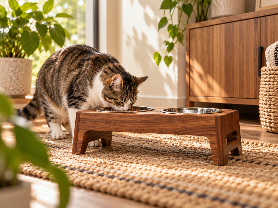 QORAVEXA™ TimberDine Elevated Pet Bowl Station