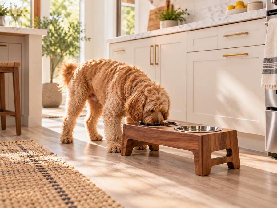 QORAVEXA™ TimberDine Elevated Pet Bowl Station