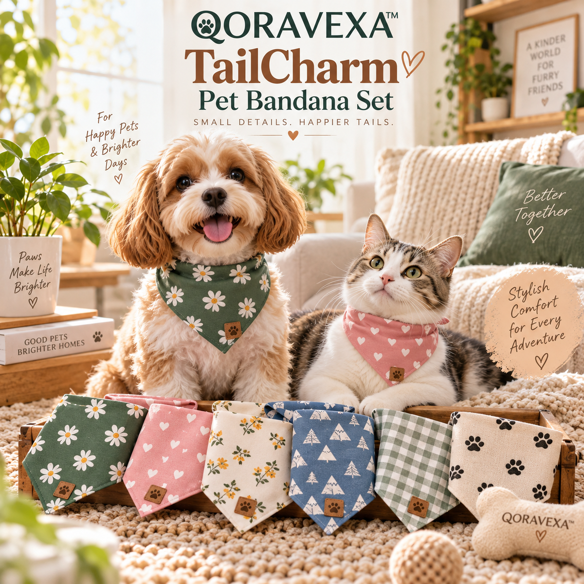 QORAVEXA™ TailCharm Pet Bandana Set