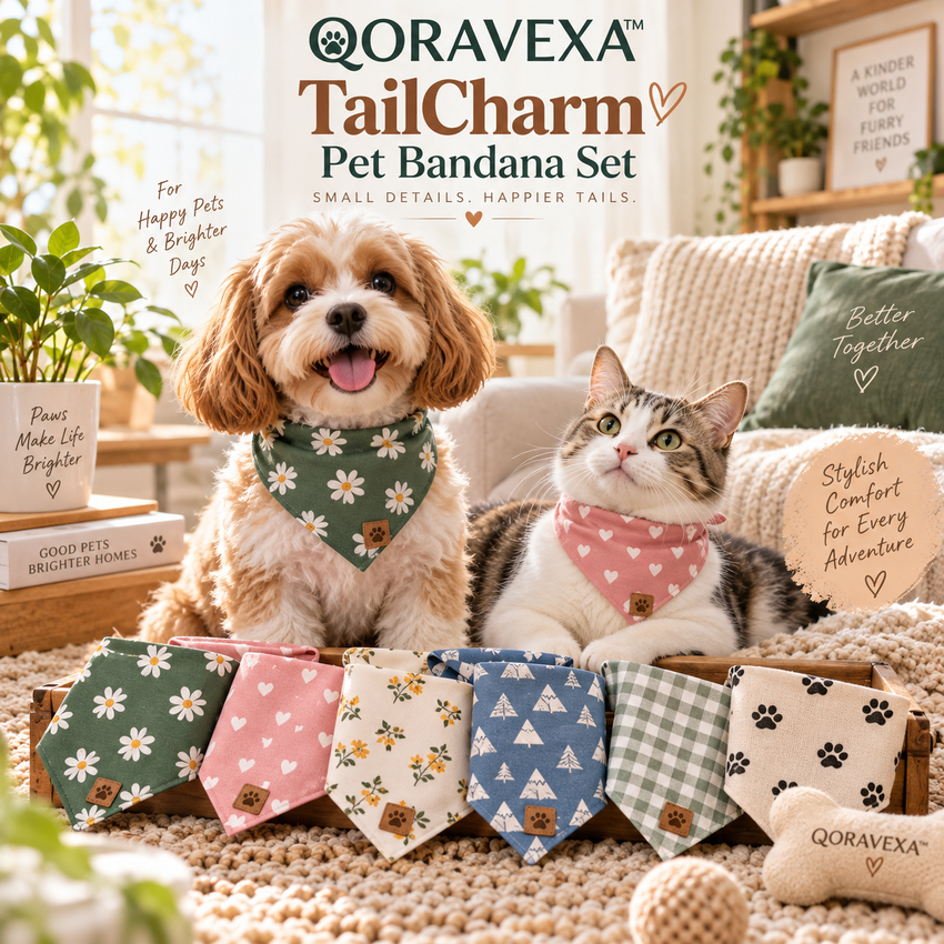 QORAVEXA™ TailCharm Pet Bandana Set